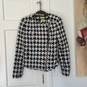 Houndstooth Zippered Jacket Wool Blend Q Mack Lined Small 🥰 ⭐️